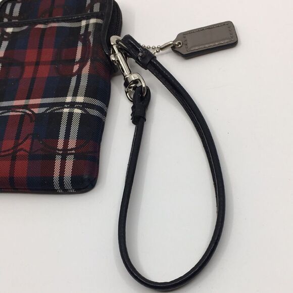 Coach Poppy Tartan Plaid Wristlet with nickel hardware patent leather black trim - Picture 7 of 17